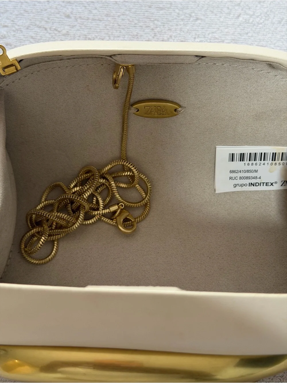 Zara Cream Mini Clutch Gold Metal Handle Crossbody Evening Bag